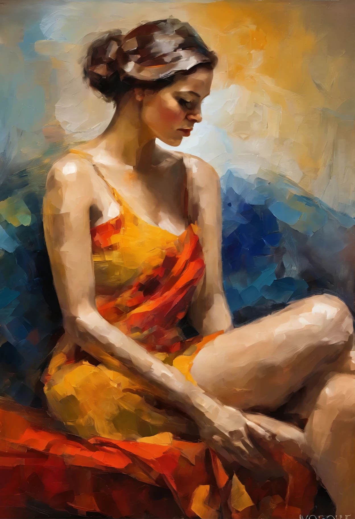 A painting of a woman with her eyes closed, ((golden ratio}} laying on the sofa after a long night on the town, a sensual painting, a Beautiful expressive painting,   Bonito painting, glossy digital painting, beautiful digital painting, digital art painting, Fine paintings, monochromatic