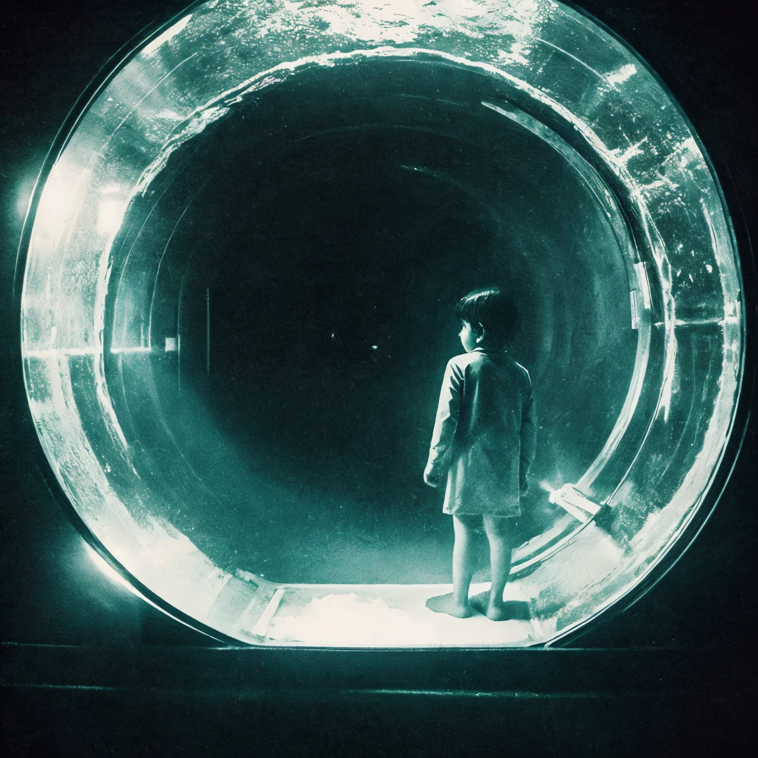 Aarav's picture of a looking at fish in a tank., dark figure walking, claustrophobia, An eerie, unsettling space., pinhole photo : dream, Hyperliminal photography, Liminal Space Photography, claustrophobic, liminal space, eerie, scary, An eerie, eerie space., Analog photography experiments, Slow - Shutter, ghost numbers, dark atmosphere album cover