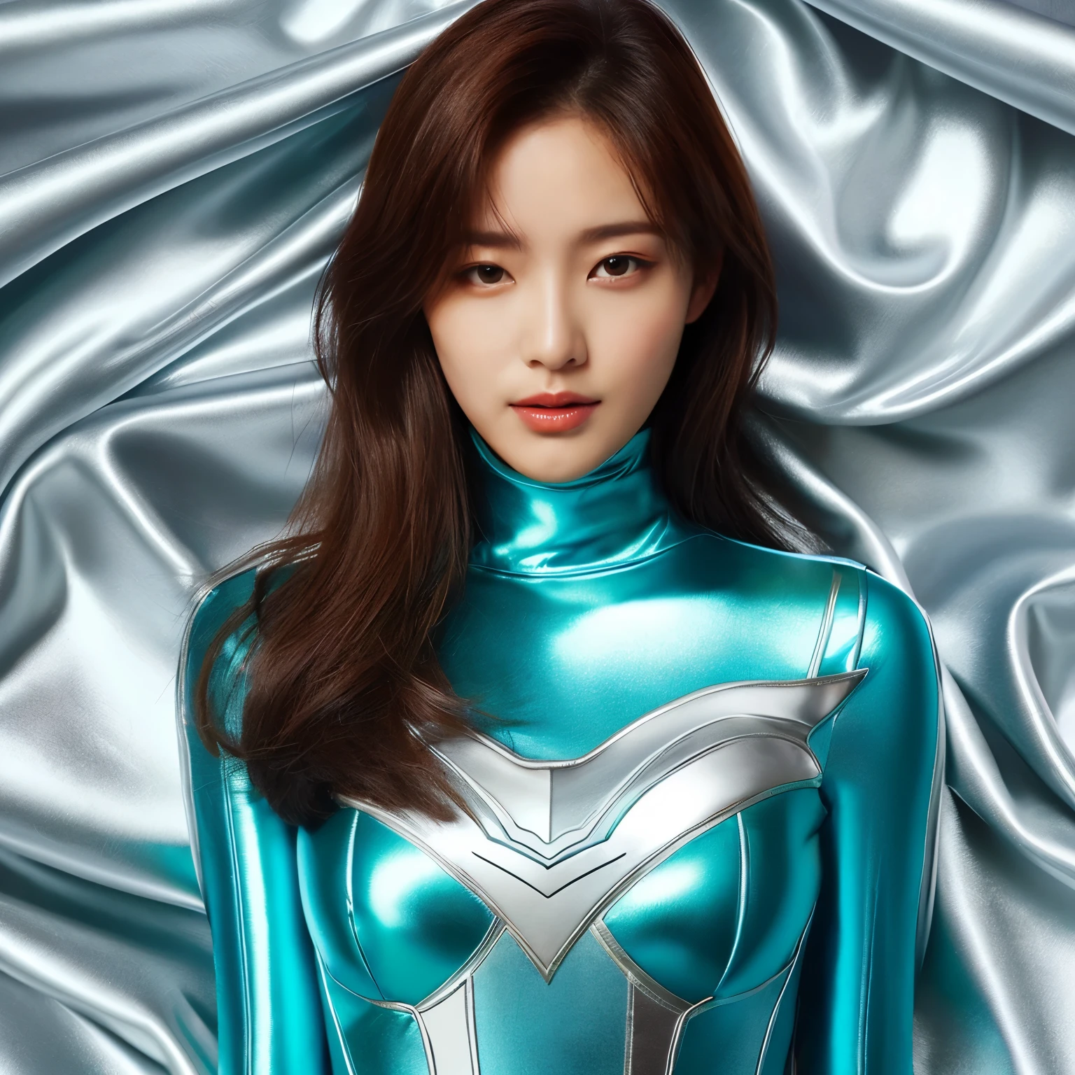 best image quality、Super high resolution、(realism:1.4)、Korean beauty star、The most beautiful KPOP star、horny face、Horny Korean makeup、erotic expression、A body that makes you want to touch it、erotic photos、((Realistic shiny satin fabric texture、High-gloss stretch satin fabric that is smooth and smooth to the touch.、The drape of the curved part of the shiny satin fabric、strong shiny costume、The smooth and beautiful quality and luster of the costumes、A shiny costume made of high-quality satin fabric with high density.、Smooth to the touch oil light liang ice 縝绸 ultra-class battleship skin coat COS、Super Sentai Women's Heroine Suit、Texture of costumes that satin fetishists respond to、Thin, glossy stretch satin fabric)),8K photo quality