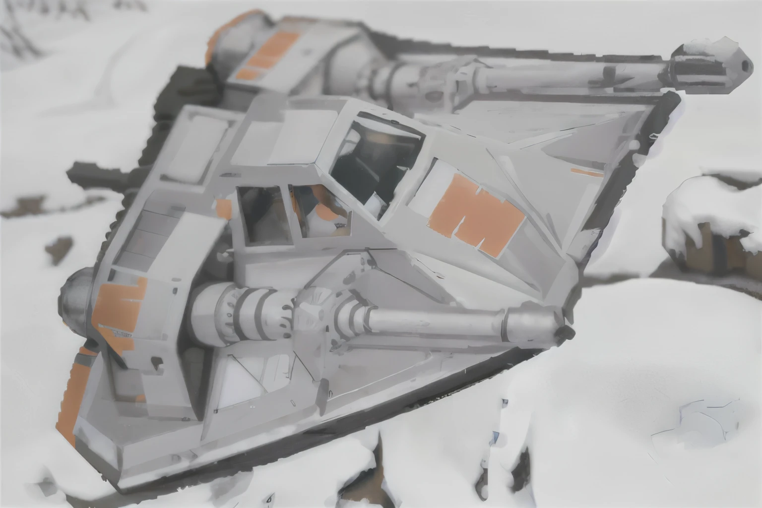 aerial photo of a Star Wars (Snowspeeder, ) imple background, full body, chibi
black eyes, solid oval eyes, outline