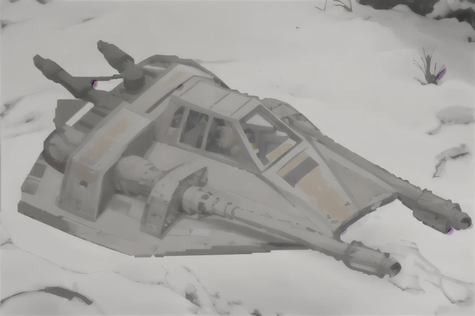 aerial photo of a Star Wars (Snowspeeder, ) imple background, full body, chibi
black eyes, solid oval eyes, outline