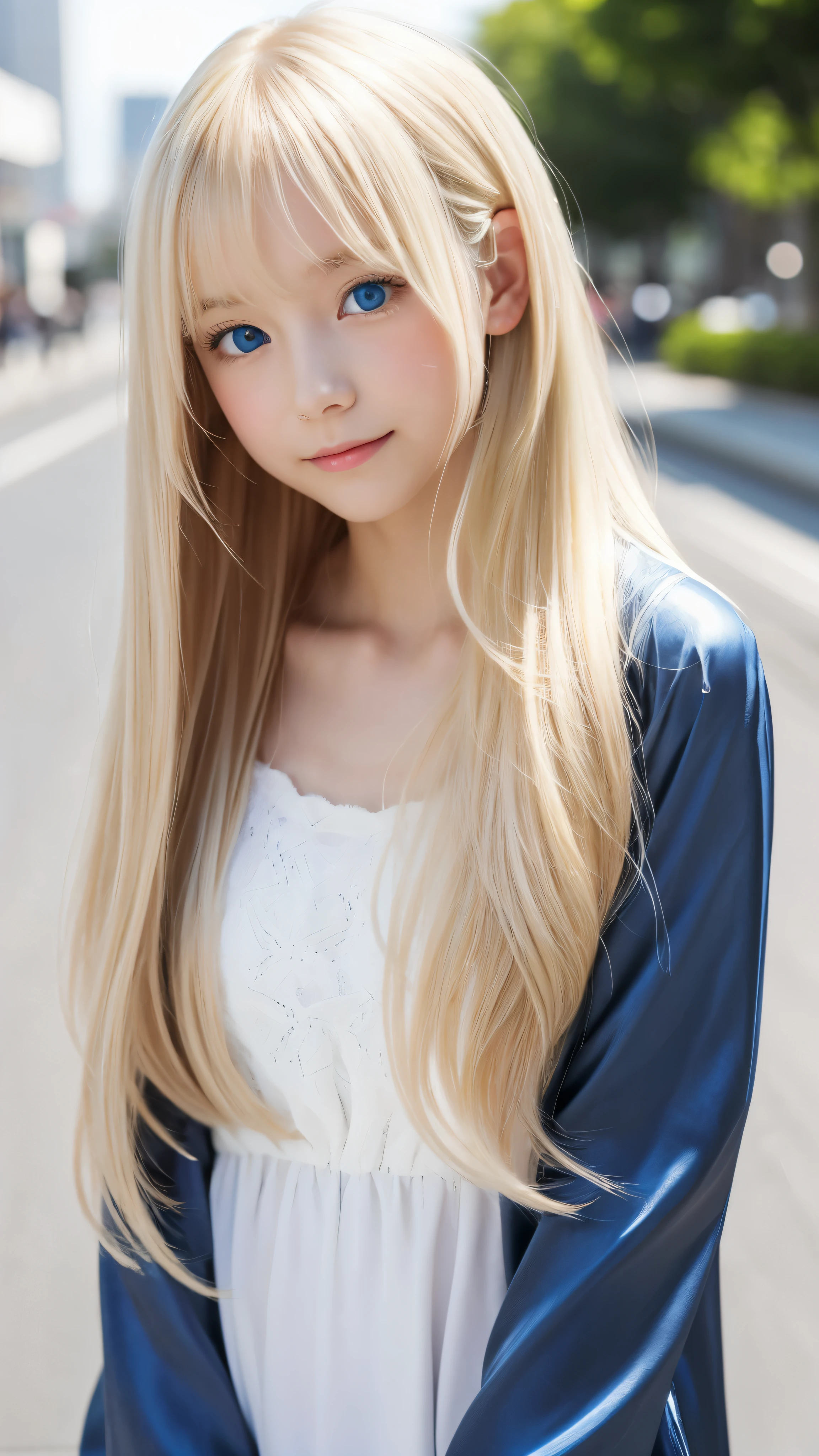 Shining, clear, white skin、Her windblown blonde hair hides her beautiful face、huge、28 years old cute sexy little beautiful face、Beautiful straight hair that stands out、growing up, Sparkling light blue eyes、long silky bangs that cover cute eyes, Sexy and cute young woman with super long hair hiding her sexy face、Super long, natural platinum blonde shiny hair