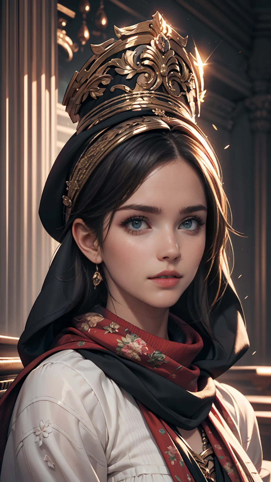 Arabian woman with long hair wearing hat and scarf, Realistic Digital Art 4K, Realistic Digital Art 4K, Soft Portrait Shot 8k, photoRealistic art style, photoRealistic beautiful face, Cinematic realistic portraits, Beautiful digital art, Realistic beautiful face, Realistic art style, 3d rendering character art 8k, Beautiful realistic face, Amazingly realistic graphics