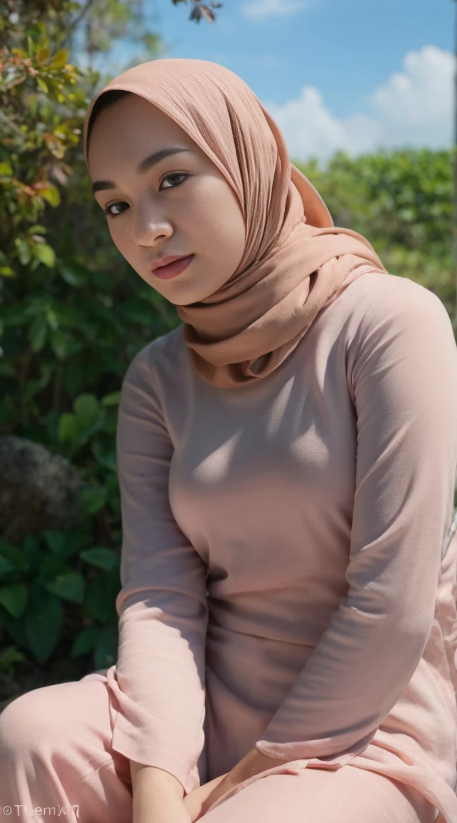 Top Quality, Masterpiece, Ultra High Resolution, (Photorealistic: 1.4), Raw Photo, 1 malay Girl in hijab, Glossy Skin, 1 Mechanical Girl, (Ultra Realistic Detail)), Portrait, Global Illumination, Shadows, Octane Rendering, 8K, Ultra Sharp, Big breast, Cleavage Exposed Raw Skin, Metal, Intricate Ornament Details,  Very intricate details, realistic light, CGSoation trend, watery eyes, glowing eyes, facing the camera, sitting, nus3, naked, exposing vagina, breast exposed, vagina seen, legs open