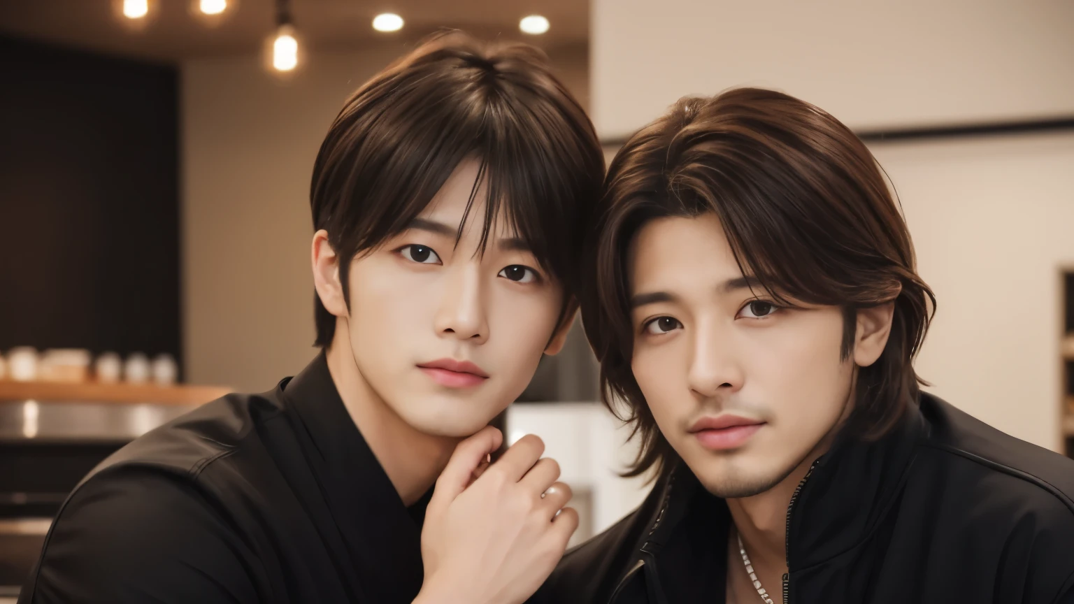 musician、A refreshing, handsome man in his 30s、(Super cool S-class boys)、Japanese male, 30 years old、、Inside a stylish cafeで撮影、a handsome guy、(CG Unity 8K high resolution photo)、(Very detailedSクラスのa handsome guy性)、(Photorealistic)、(highest quality))、Very detailed、super high quality、expensive、Audience、kind person、Very beautiful hair Perm Hair、Bright photo、Handsome like a model、Handsome like an idol、looking at the camera、Inside a stylish cafe、Stubble、Slim and muscular