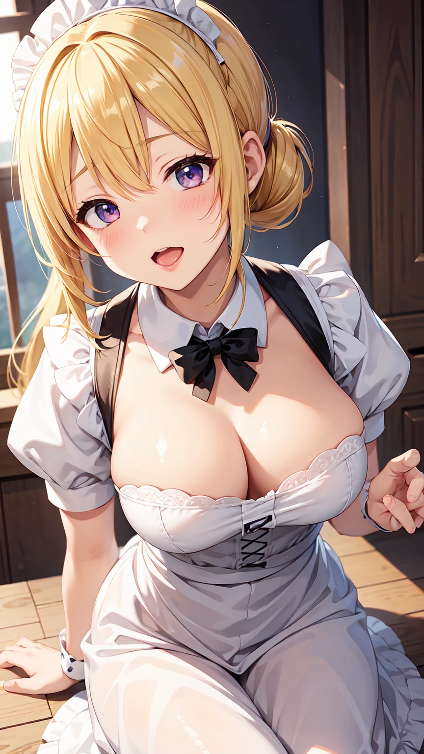 Best illustrations、Cute Maid Girl、Blonde ponytail、Best Style、Ahegao