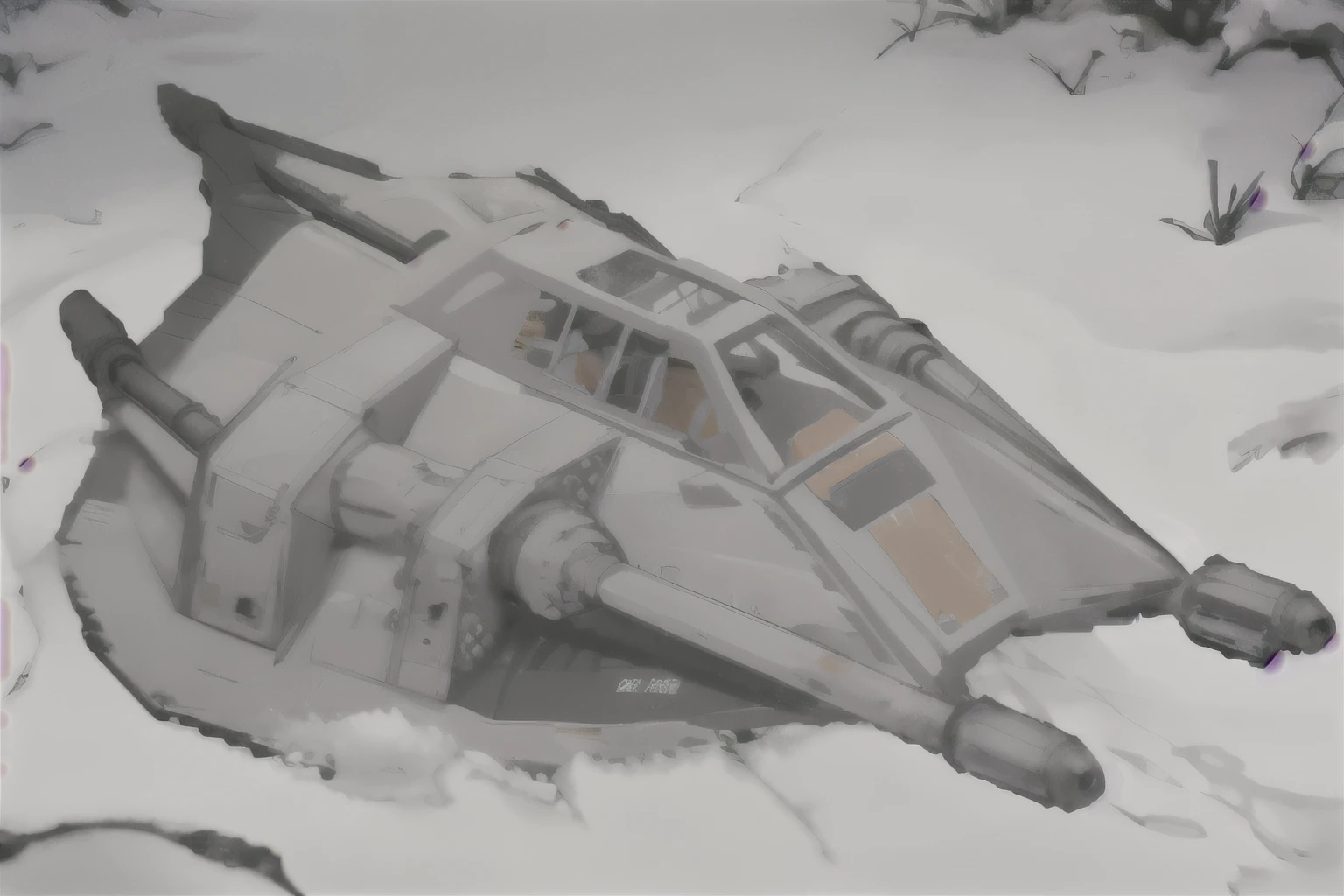 aerial photo of a Star Wars (Snowspeeder, ) imple background, full body, chibi
black eyes, solid oval eyes, outline