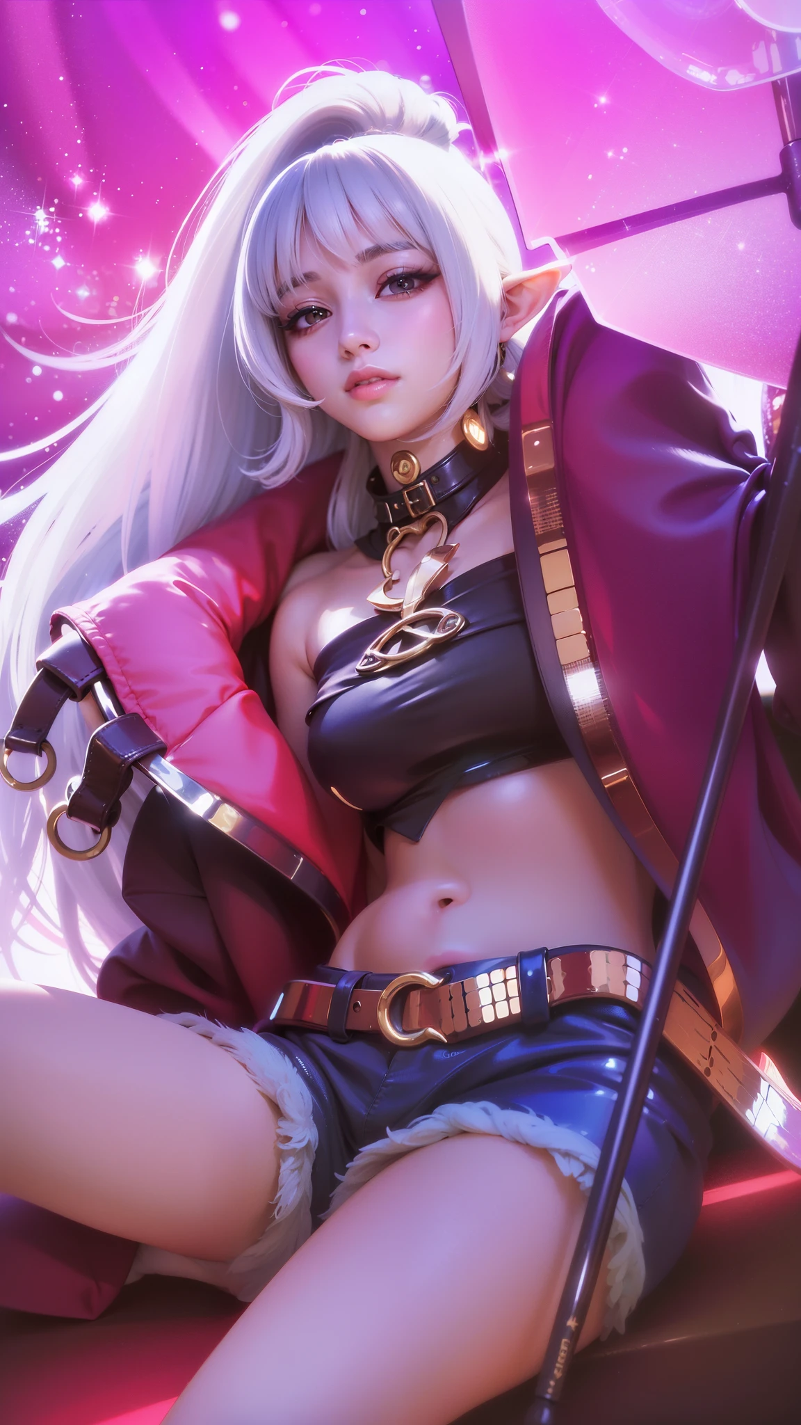 (8k, RAW photo, photorealistic:1.25) ,( lipgloss, eyelashes, gloss-face, glossy skin, best quality, ultra highres, depth of field, chromatic aberration, caustics, Broad lighting, natural shading,Kpop idol) looking at viewer with a serene and goddess-like happiness, elf ears