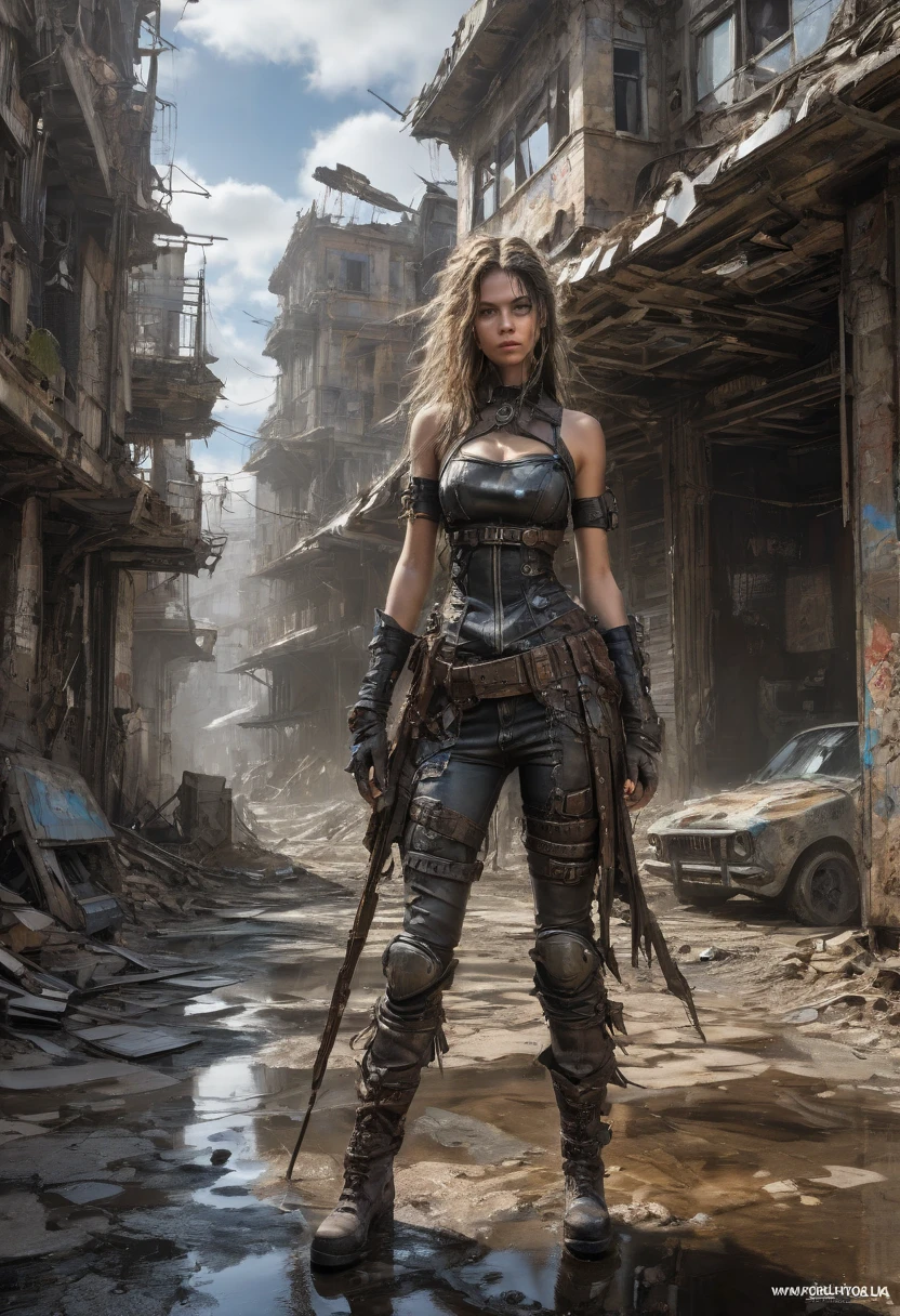 1girl, Post-Apocalyptic Wasteland, The Adventures Guild Magical, Intricate, puddles, Digital, Scenic, Hyperdetailed, meticulous, Luis Royo, Rutkowski, Greg Olsen, Bagshaw, Sandra Chevrier, Roberto Ferri, Michael Kaluta, Victor Adame Minguez, Ruan Jia, Cinematic, WLOP, JJ Abrams, HDR, Unity 3D, Corona Render, Smoothed Out