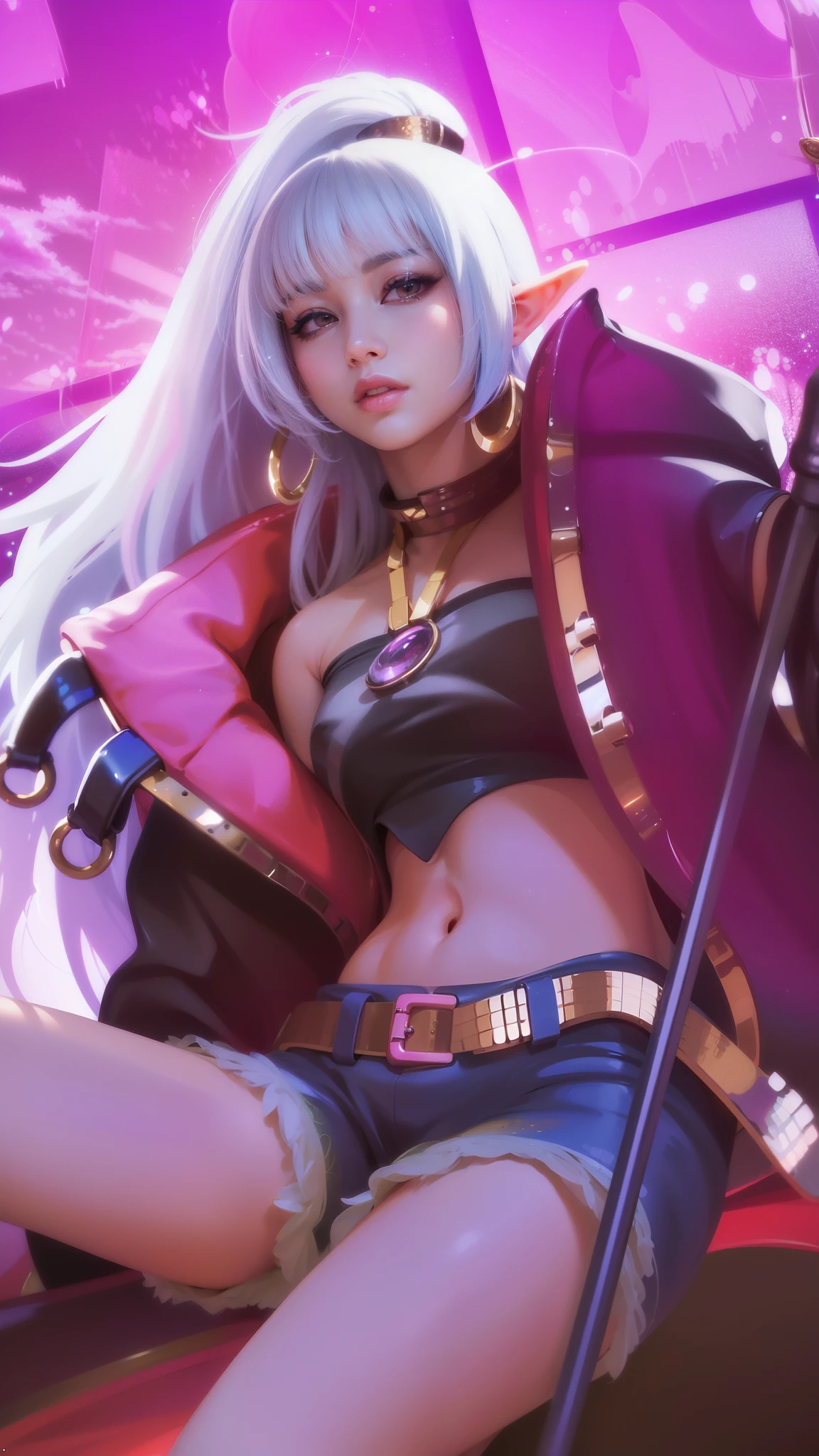 (8k, RAW photo, photorealistic:1.25) ,( lipgloss, eyelashes, gloss-face, glossy skin, best quality, ultra highres, depth of field, chromatic aberration, caustics, Broad lighting, natural shading,Kpop idol) looking at viewer with a serene and goddess-like happiness, elf ears