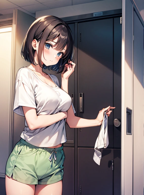 Cute Girls、Changing clothes、Attractive breasts、Short Bob、locker room、