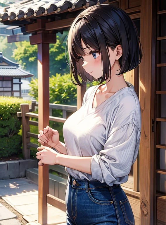 Cute Girls、knit、jeans、Attractive breasts、Short Bob、Newly Married、Japanese