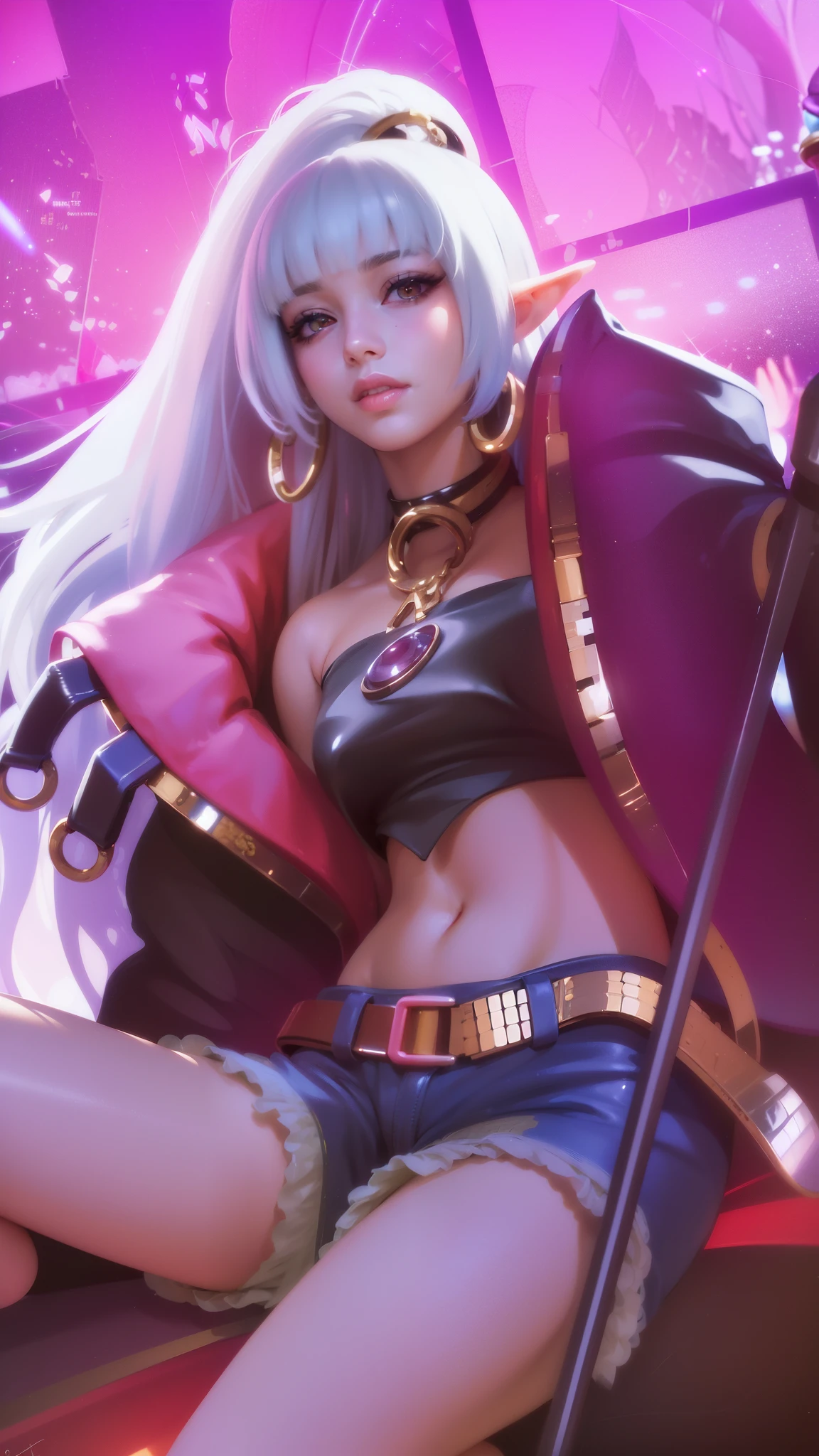 (8k, RAW photo, photorealistic:1.25) ,( lipgloss, eyelashes, gloss-face, glossy skin, best quality, ultra highres, depth of field, chromatic aberration, caustics, Broad lighting, natural shading,Kpop idol) looking at viewer with a serene and goddess-like happiness, elf ears