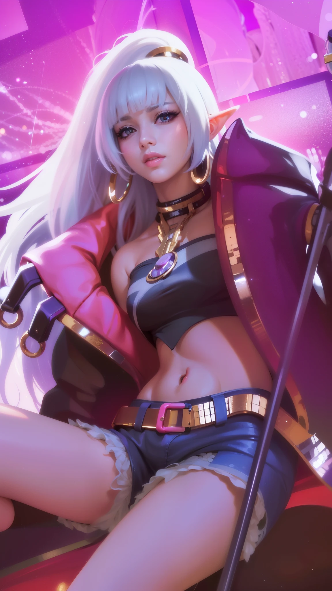 (8k, RAW photo, photorealistic:1.25) ,( lipgloss, eyelashes, gloss-face, glossy skin, best quality, ultra highres, depth of field, chromatic aberration, caustics, Broad lighting, natural shading,Kpop idol) looking at viewer with a serene and goddess-like happiness, elf ears
