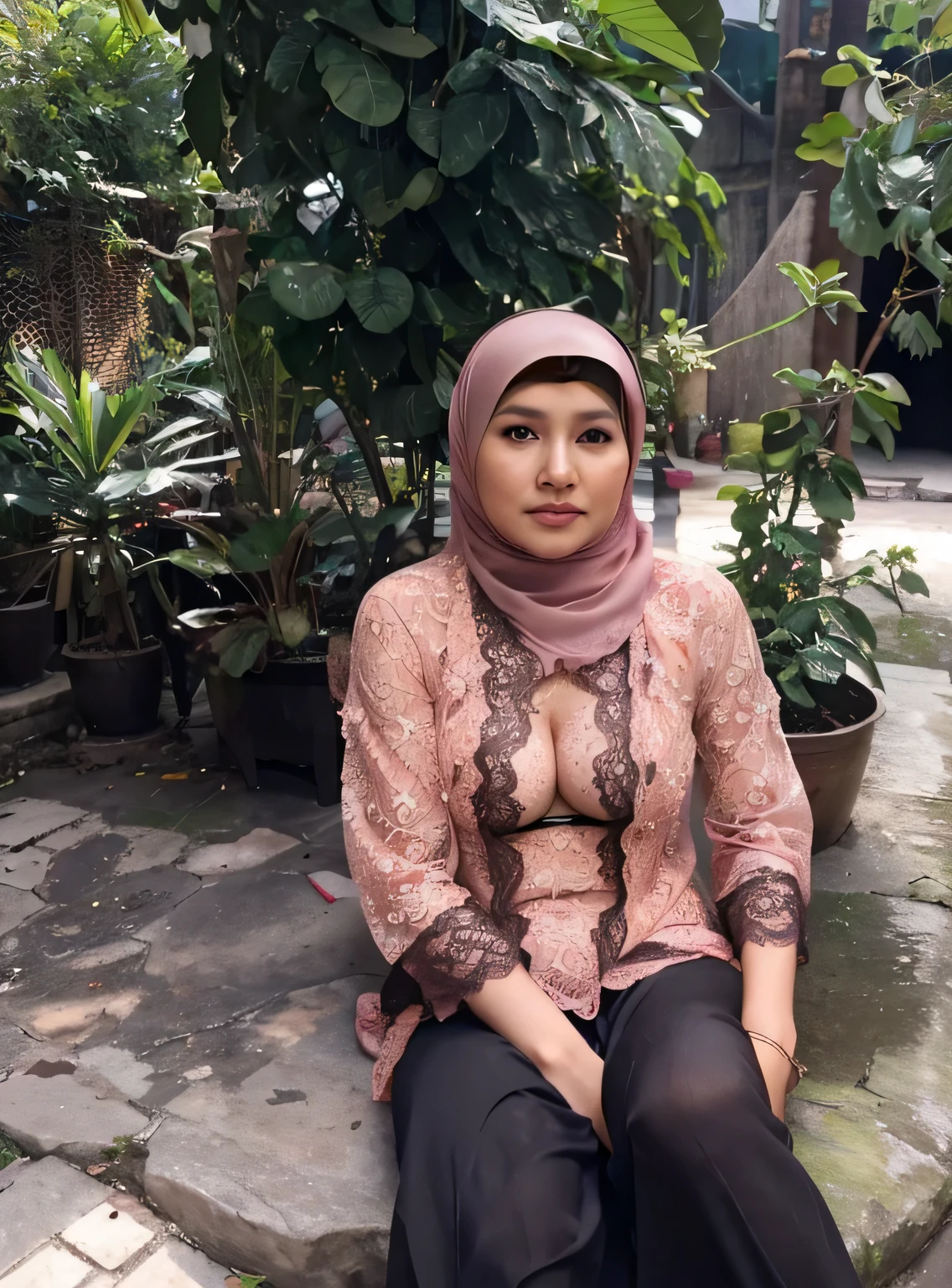 Very Thin body (Wearing Bra Lingerie), (((HIJAB MALAY GIRL))), masutepiece, High quality, UHD 32K, Realistic face, Realistic skin feeling , A Malay Lady, 48 years old, , Very cute and baby-like face, (((FLAT CHEST))), (MATRIX WORLD), ((look In front at the camera and SADNESS)), ((())), (((CUTE GIRL))), ((BROWN LIPS)), ((PINK)), (undress). WEAR BRA LINGERIE, green, red, yellow, lace, (haevy breasts),