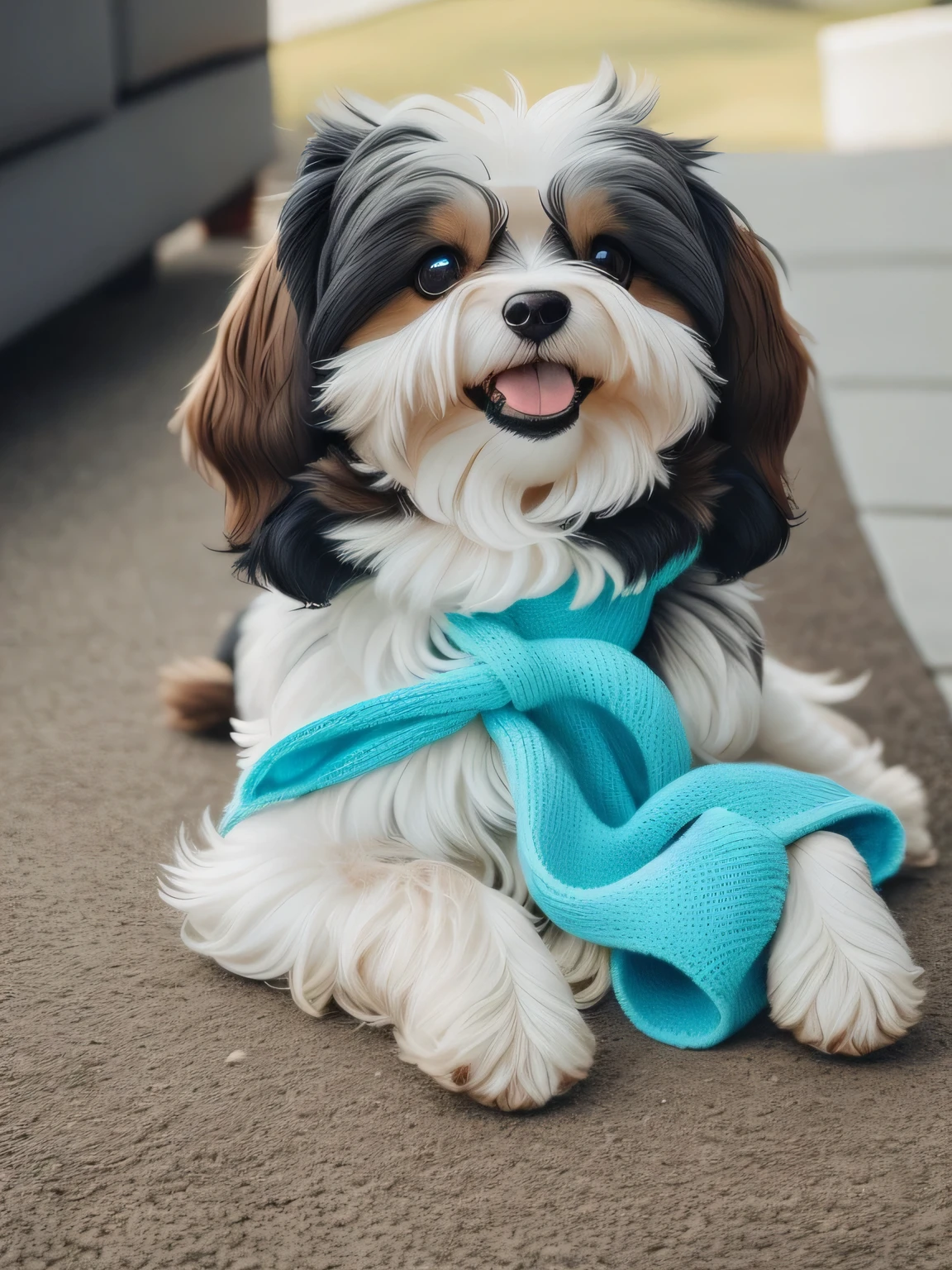 a very cute furry dog, he is very happy, his look is very happy, he is smiling, the image is very detailed