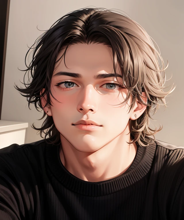 Attractive profile picture, masterpiece, ultra-precise rendering, handsome man, simple design, 4K, black hair, handsome man, clean skin, monster energy logo, detail logo, man with facial hair