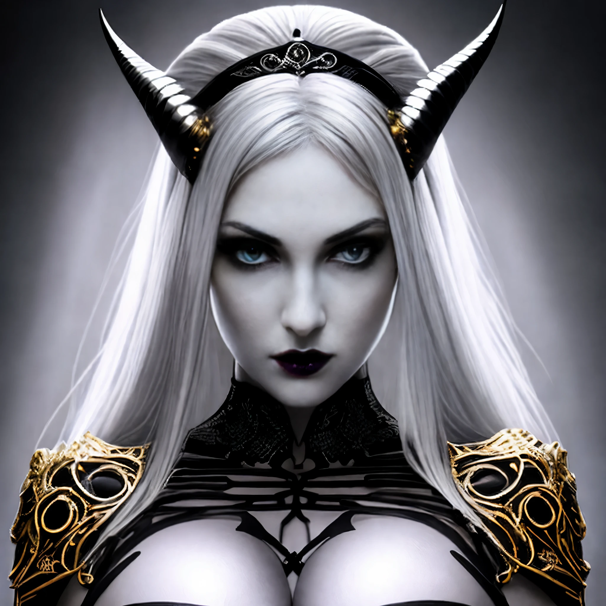 a close up of a woman with horns and a black dress, white horns queen demon, beautiful elegant demon queen, portrait of a dark fantasy nymph, portrait of demon girl, beautiful dark elf countess, dark elf princess, portrait of a female demon, fit male demon with white horns, beautiful succubus, portrait of very beautiful elf, cute face. dark fantasy