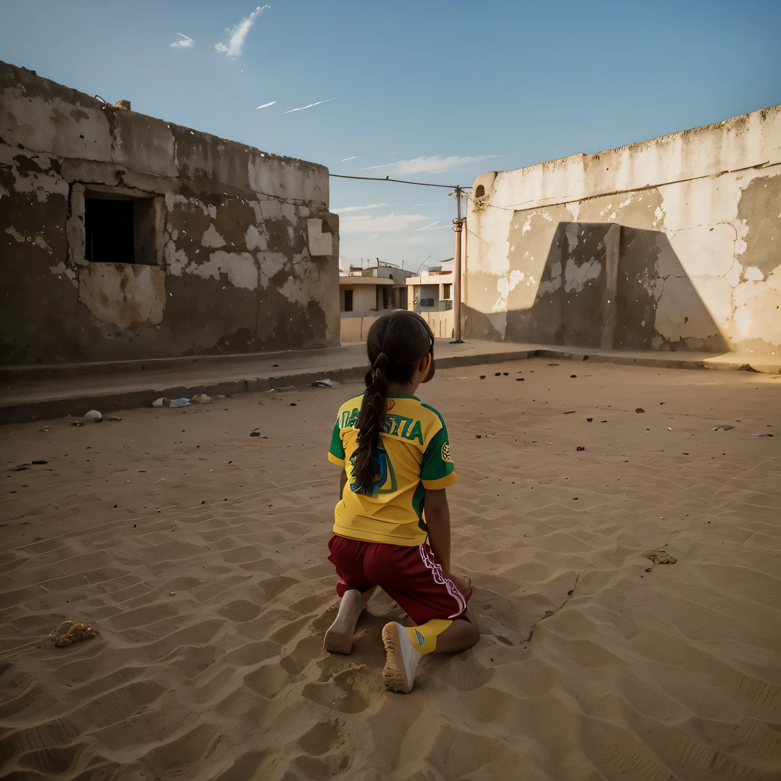  Nesta obra, a  is kneeling on the Brazilian flag, looking up to the sky with hope and determination. The scene symbolizes the search for justice and equality, while the  represents hope for a better future for all