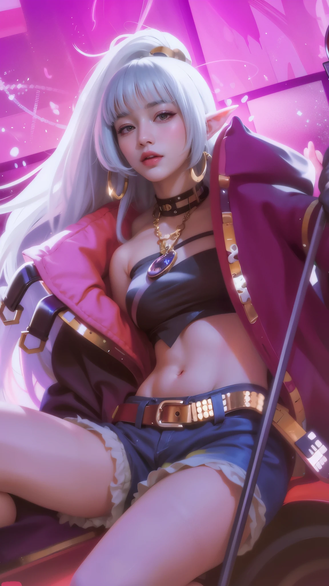 (8k, RAW photo, photorealistic:1.25) ,( lipgloss, eyelashes, gloss-face, glossy skin, best quality, ultra highres, depth of field, chromatic aberration, caustics, Broad lighting, natural shading,Kpop idol) looking at viewer with a serene and goddess-like happiness, elf ears