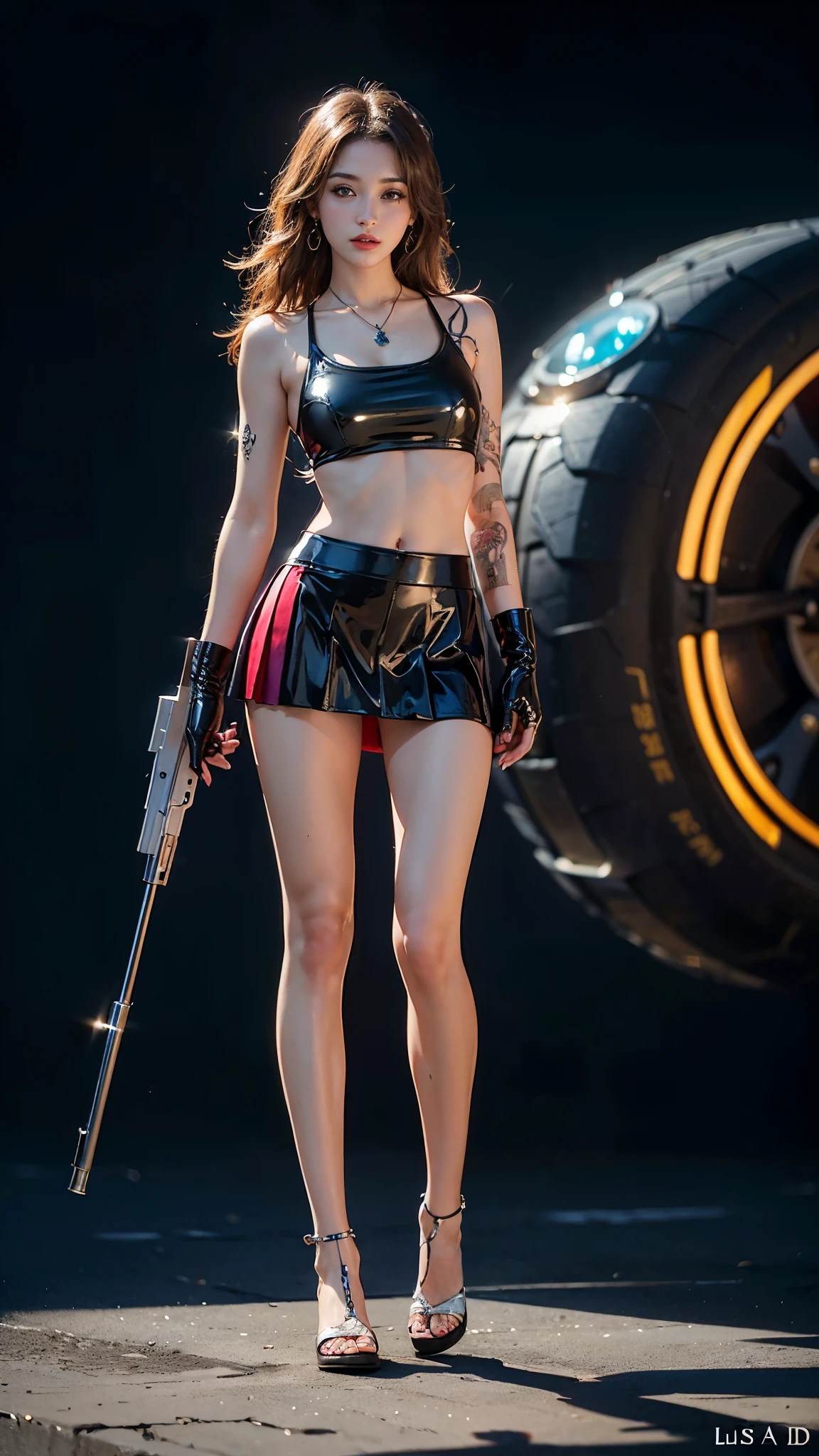 highres, beautiful women, high detail, good lighting, lewd, hentai, (((bike shorts))), (leather halter top), (bare midriff), (cameltoe), (((leather thigh high heel boots))), (wet shorts), (((wetting herself))), (peeing herself), peeing stain, (puddle), (thick thighs), nice long legs, lipstick, detailed face, pretty face, humiliated, embarrassed, (full body shot), ((waiting for bathroom with line of women in queue))