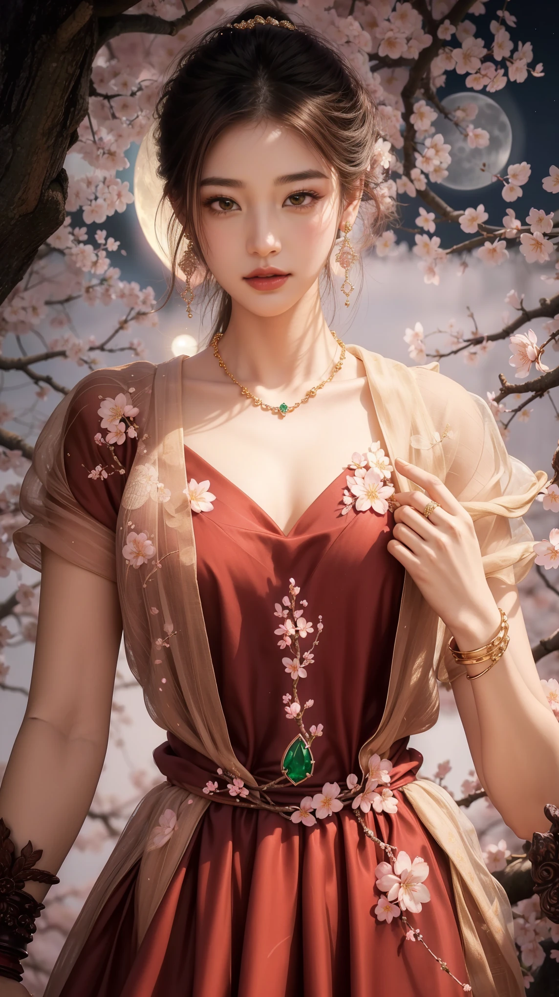 (,1girl, pov,best quality,masterpiece,  ) ,(((,cherry blossoms, full moon, moonlight,   )))    ultra realistic 8k cg, flawless, clean, masterpiece, professional artwork, famous artwork, cinematic lighting, cinematic bloom, perfect face, beautiful face, fantasy, dreamlike, unreal, science fiction, luxury, jewelry, diamond, gold, pearl, gem, sapphire, ruby, emerald, intricate detail, delicate pattern, charming, alluring, seductive, erotic, enchanting, hair ornament, necklace, earrings, bracelet, armlet,halo,autumn leaves,