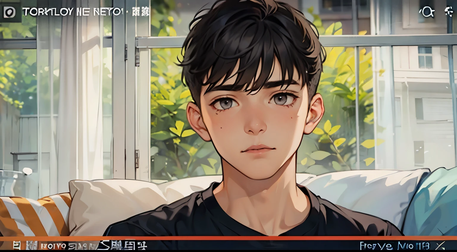 cute 18 year old boy gray hair gray eyes is sad talking remembering something