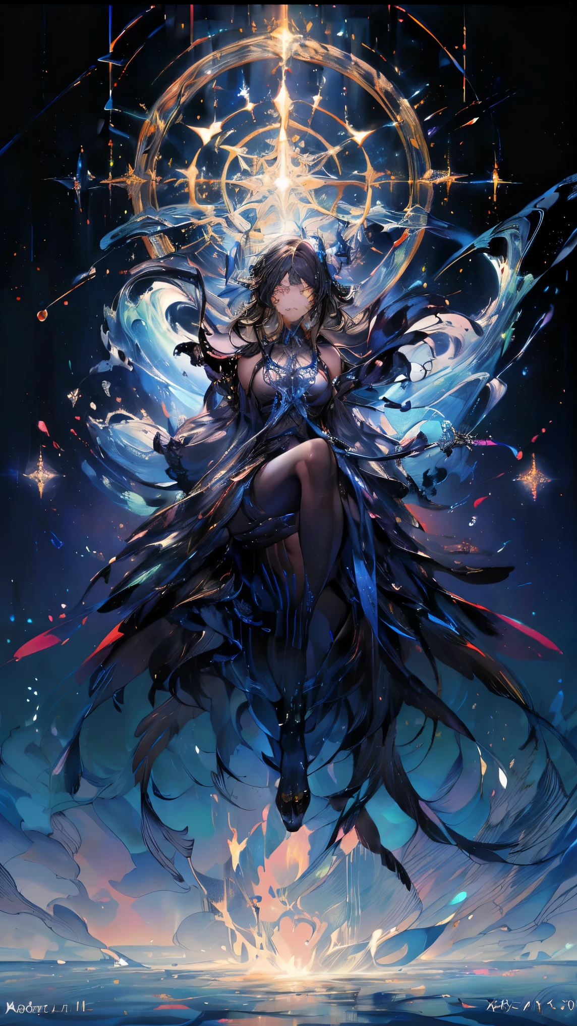 Teos Overload Dark Power god Unknown beauty Black Hair Gradation universe Odd Eye Fluorescent Eyes Sparkling Eyes In the Dark art Uplifting Creepy Floating in the air