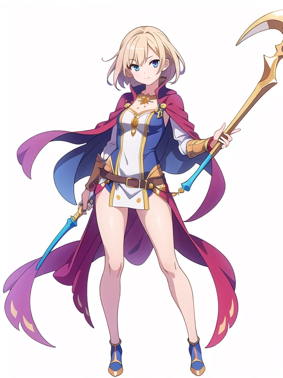 (stand posture), cute eyes, adult woman,, solo, high fantasy outfits, ((white background)), (full body), holding weapon,
