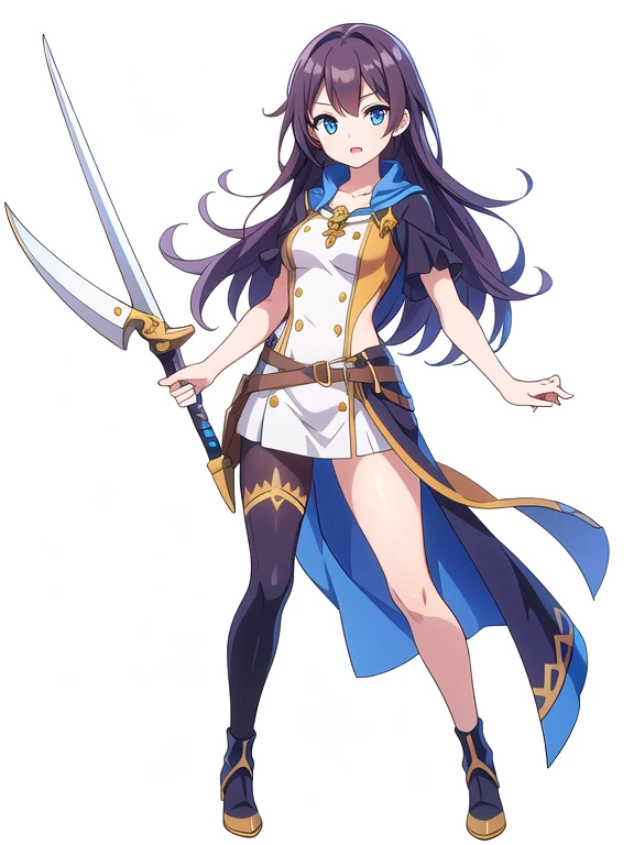 (stand posture), cute eyes, adult woman,, solo, high fantasy outfits, ((white background)), (full body), holding weapon,