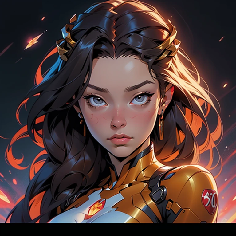 a woman in a red and gold costume flying through the air, phil noto comicbook cover art, mobile legends, telegram sticker, female medusa long hair, crystal crown, by Dong Qichang, oz series, stark, art for the game, h 1 0 2 4, j. scott campbell, metaverse