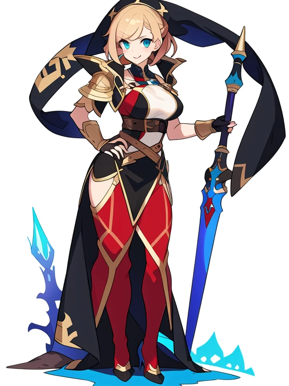 (stand posture), cute eyes, adult woman,, solo, high fantasy outfits, ((white background)), (full body), holding weapon,