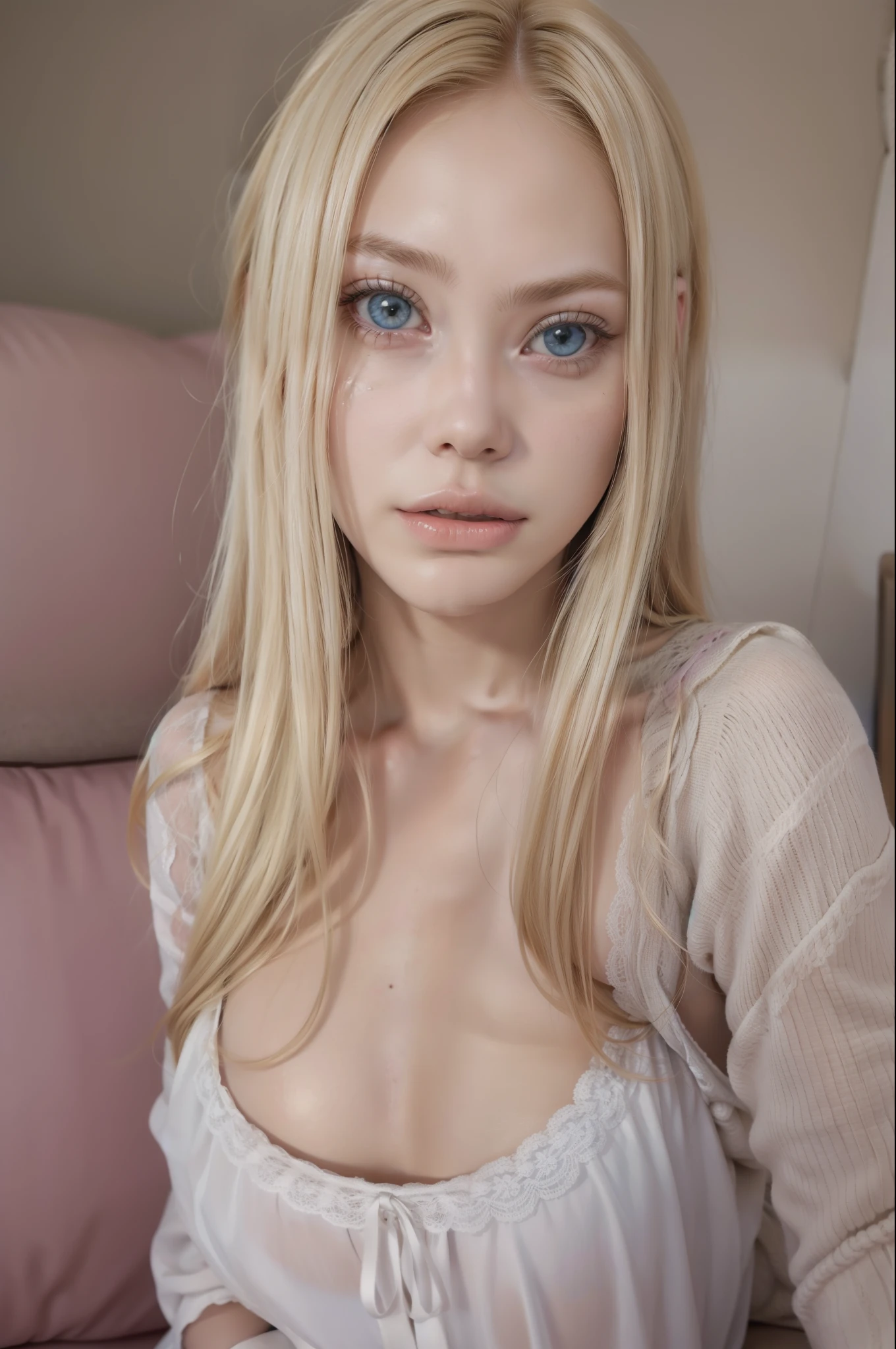 Blonde woman with blue eyes and long blonde hair sitting on a sofa, diosa rubia, 18 years, pelo largo y rubio y ojos grandes, pelo largo y rubio y ojos grandes, amoranto, pale and light skin!!, beautiful Chica rubia, 16 years old, con pelo largo y rubio, una hermosa rubia, anna nikonova aka new milkmaid, Chica rubia