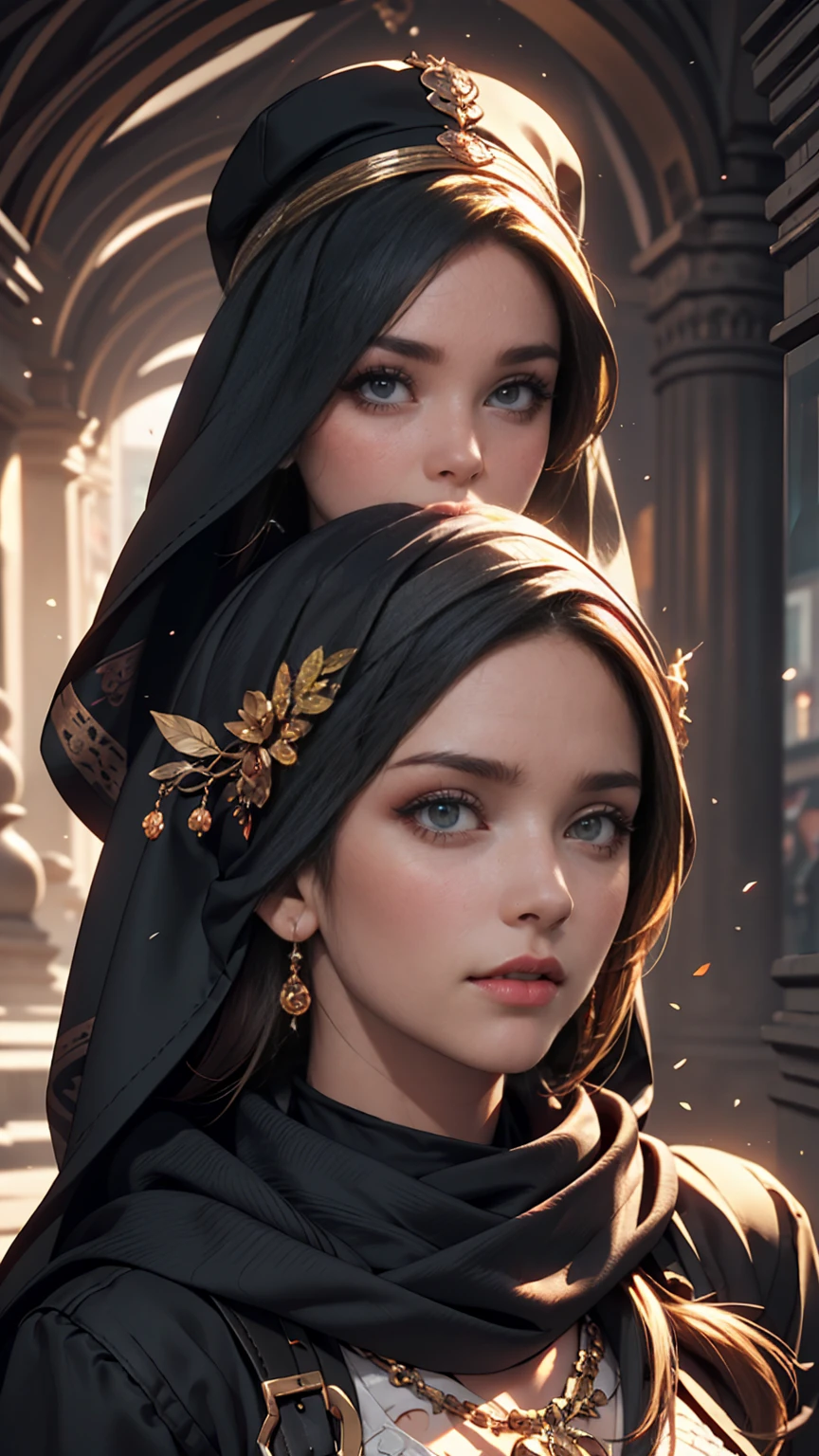 Arabian woman with long hair wearing hat and scarf, Realistic Digital Art 4K, Realistic Digital Art 4K, Soft Portrait Shot 8k, photoRealistic art style, photoRealistic beautiful face, Cinematic realistic portraits, Beautiful digital art, Realistic beautiful face, Realistic art style, 3d rendering character art 8k, Beautiful realistic face, Amazingly realistic graphics