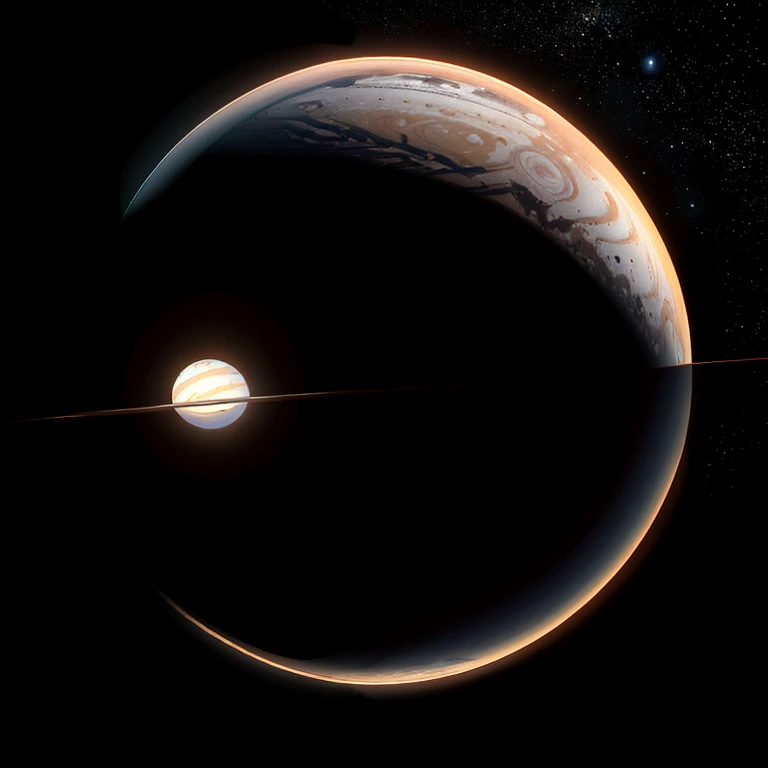 Majestic gas giants, Jupiter and Uranus perfectly aligned, Ultra-detailed cosmic rendering, Realistic planets with swirling clouds, Giant orbs of celestial wonder, Sharp focus on intricate planetary features, Best quality 8K resolution, High contrast colors of deep blues and oranges, HDR lighting, Photorealistic planet textures, Physically-based rendering, Extreme detail description, Professional astronomical illustration, Astounding alignment of gargantuan planets, Awe-inspiring cosmic event, Vivid colors, Clean and crisp image, Space exploration, Galactic wonder.