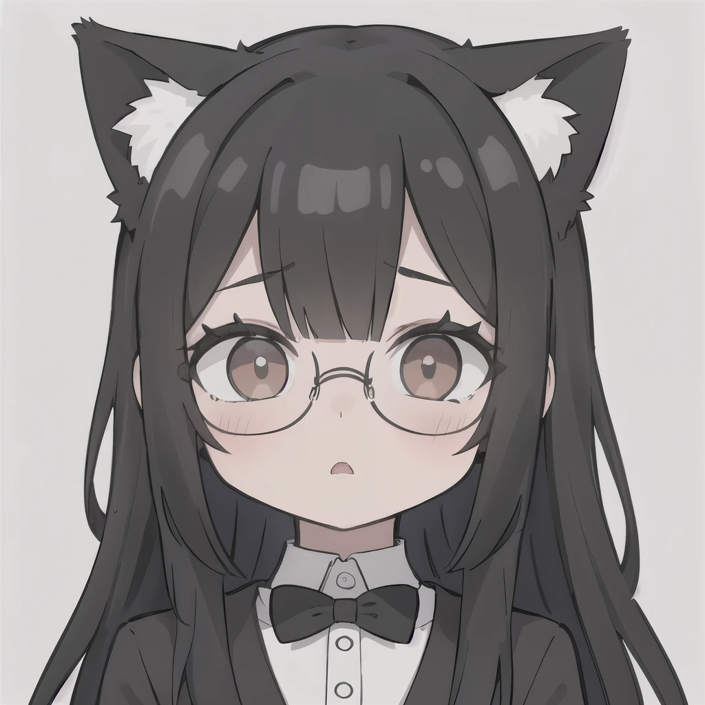 obra de arte, melhor qualidade, 2 garoto, chib, garoto de cabelo preto olhos afiados, glasses and cat ears, e garoto de cabelo preto com olhos maiores e orelhas de cachorrinho 