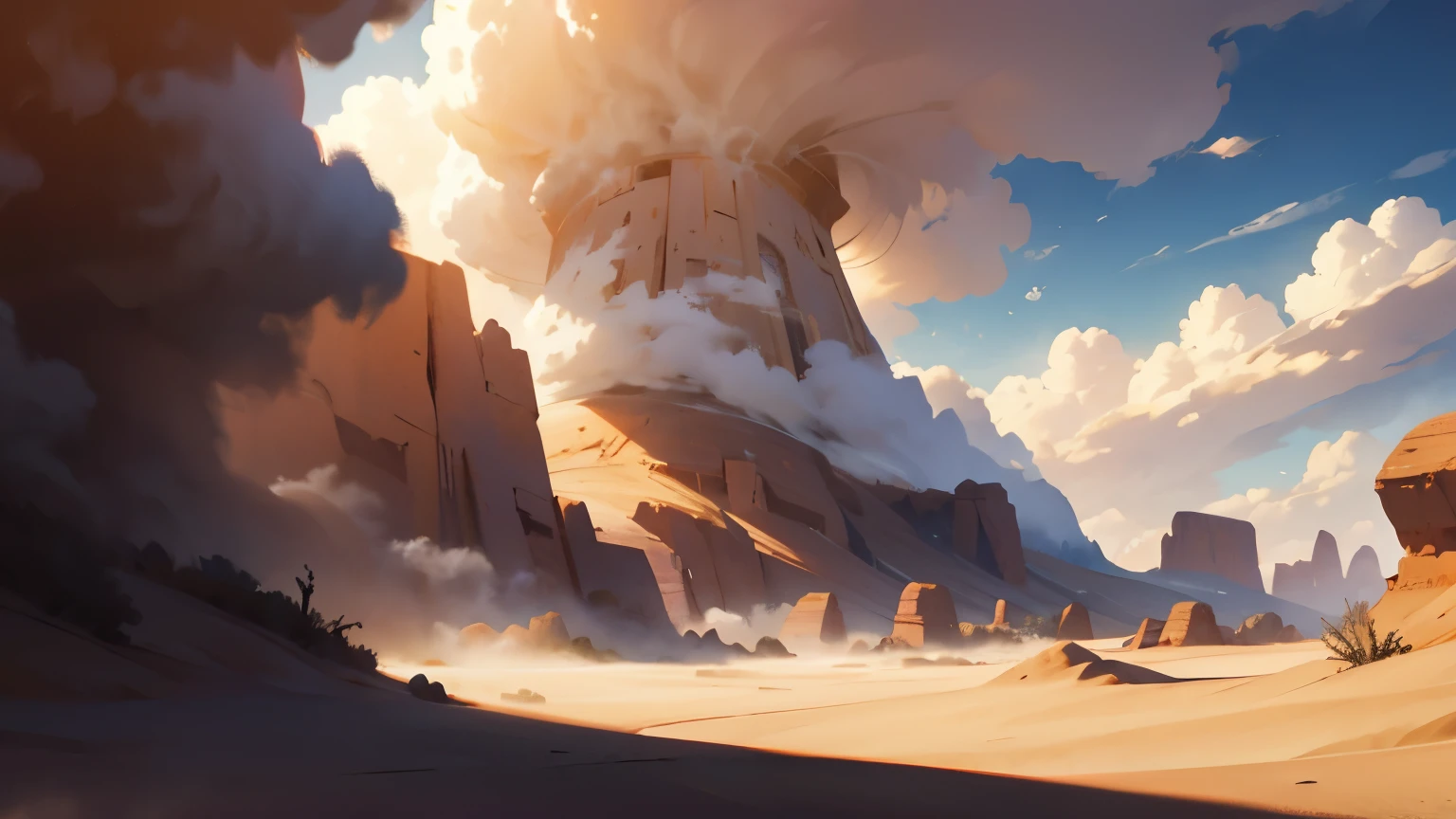 pollution, Smoke cloud, desert with lots of smoke and dust