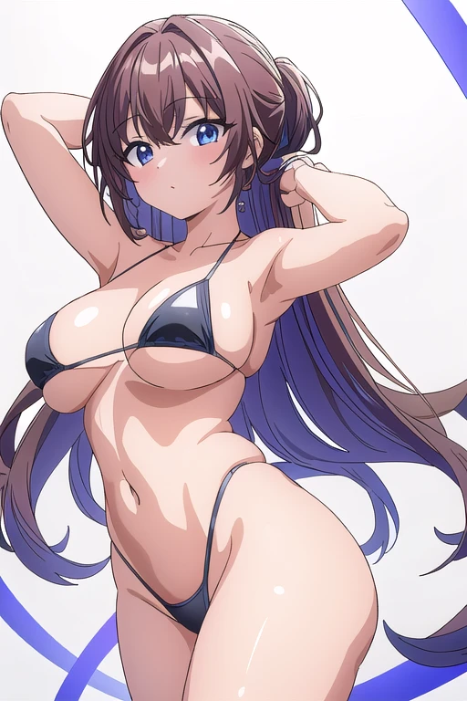 (best quality,4k,8k,highres,masterpiece:1.2), solo, random pose, sexy pose, seductive pose, ((white background)), black micro bikini, dutch angle, thong, studio lighting, arm behind head,