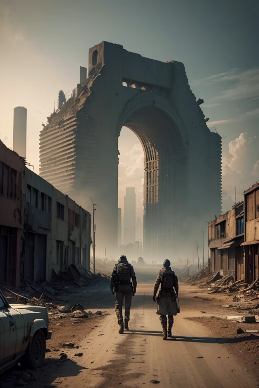 (best quality,4k,8k,highres,masterpiece:1.2),ultra-detailed,(realistic,photorealistic,photo-realistic:1.37),post-apocalyptic wasteland,desolate landscape,ruined city,crumbling buildings,debris and rubble,abandoned vehicles,dusty atmosphere,dilapidated skyscrapers,toxic wasteland,wild overgrown vegetation,ominous clouds,scavengers searching for supplies,harsh lighting,overcast sky,barren wasteland,destroyed infrastructure,decaying remnants of society,dystopian future,desperation and desolation,lonely figures wandering,broken bridges,severe pollution,ash-filled air,deserted streets,eroded landmarks,ruins of civilization,overgrown with weeds and vines,forgotten memories,apocalyptic aftermath,fight for survival,haunting silence,forlorn atmosphere,dark and gritty aesthetic,post-disaster remnants,pathetic lives,bleak existence,devastated surroundings,arid climate,harsh conditions,decimated population,eerie landscape