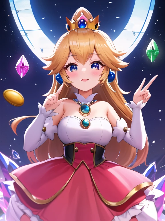 Altas Resoluciones,obra maestra,Perfect lighting,florecer,cinematic lighting,adulto,piel perfecta,hembra,Disparo de vaquero,They're smiling,cintura estrecha,flaco,(princesa durazno),(Princesa Peach),gargantilla,ojos detallados,ojos azules,gargantilla,Sensual,hongos,Reino de los hongos,labios rosados,((labios brillantes)),labios fruncidos,bombas rosas,piel brillante,piel grasa,hermosa luz,(etiqueta:1.3),brillante,mirando al espectador,(phcrystal), (1 chico:1.3) Obra maestra, SuperMario de alta calidad con mono y con monedas en la mano, Saltando en las nubes, con bigote, remera roja,