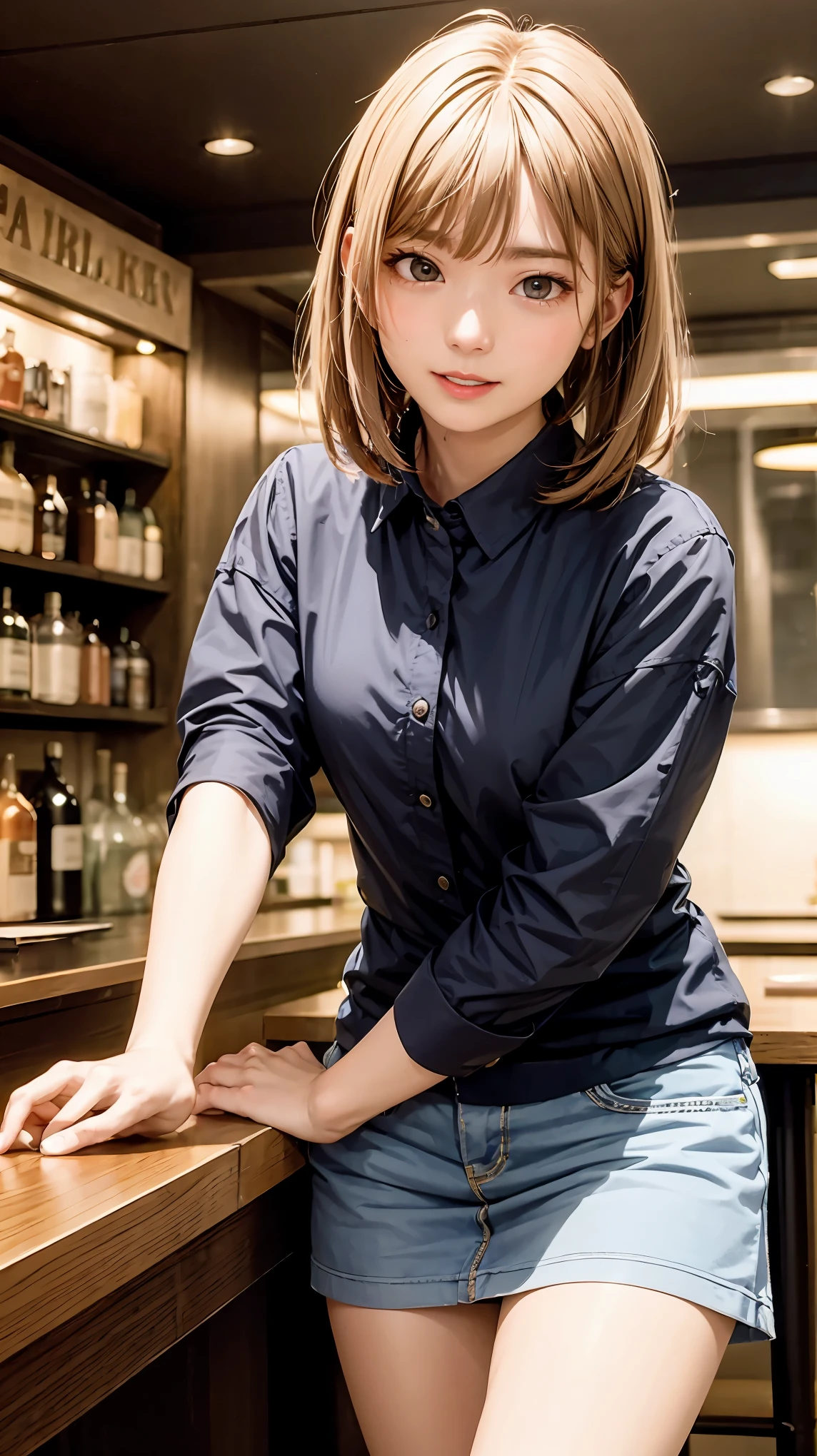highest quality、4K quality、Man Attacking、Bartender woman、A man fondles a woman、The man puts his hand on the woman&#39;s crotch、slender、Small face、20-year-old、