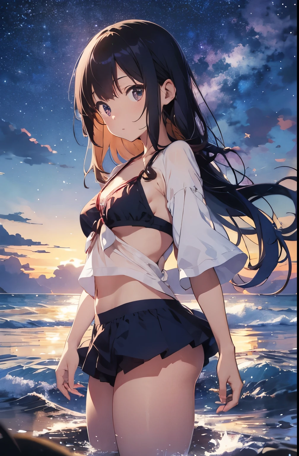 Japanese anime style,A young girl stands on a deserted white sand beach, Red Bikini、Red Bikiniを着ている,A beautiful starry sky spreads in the background., Starry sky and sea、The girl has a relaxed look, Capture the calm and tranquil atmosphere of a beach evening、Beautiful fingers,Beautiful Hands,Points First,nail,arms behind back
Seaweed、Seaweed、Seaweed、Seaweed、Seaweed、Seaweed、