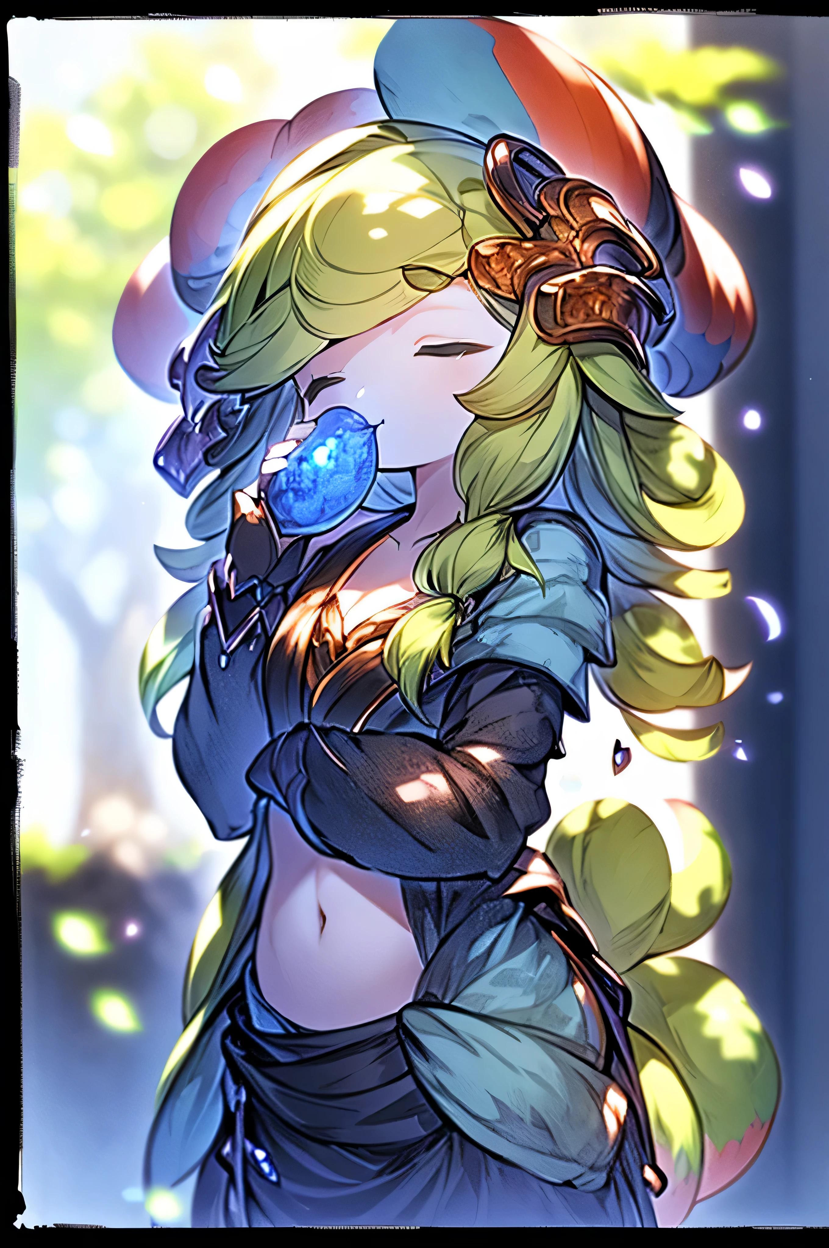 mipha \(zelda\), sfw,  asymmetrical breasts, (masterpiece), in the style of Granblue Fantasy, , flat chest,  small breasts, (detailed background, depth of field, half body shadow, sunlight, ambient light on the body), (intricate:1), (high detail:1.3), (unreal engine:1.2), (soft focus:1.15), (masterpiece, best quality, 4k, 2k, shaded, absurd res) Chibi, (sleeping) full stomach, ((crumbs on mouth))