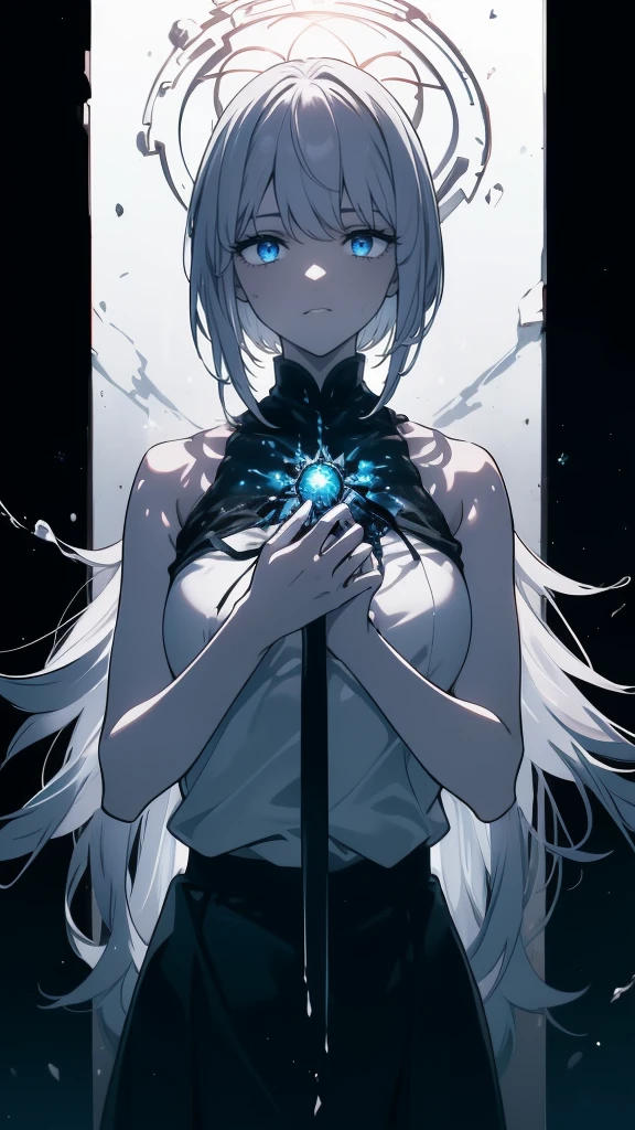 Arachne. Woman in blue bodysuit. spider web pattern clothes. Metallic Blue. her lower body is a spider. furry legs.