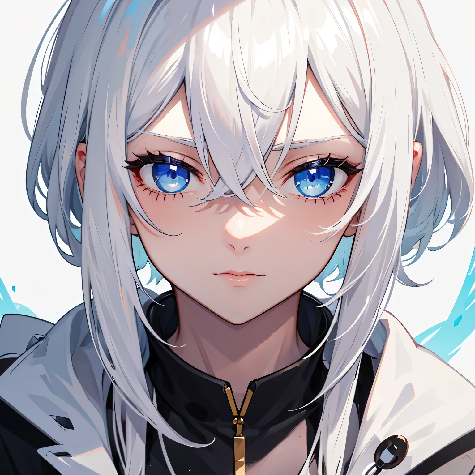 White hair, blue eyes