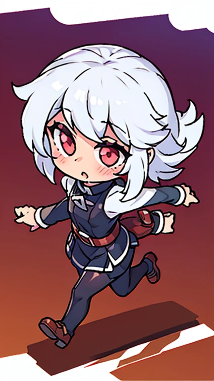 leather shoes, chibi, kawaii, white hair, run, 1 girl, full body, transparent background, , leather shoes