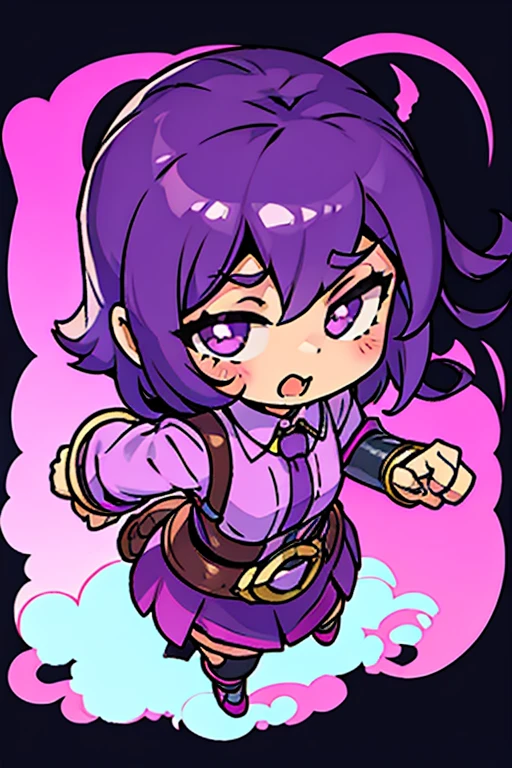 chibi, leather shoes, kawaii, purple hair, run, 1 girl, full body, transparent background, 