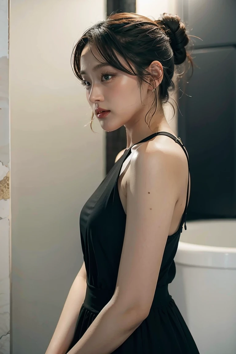 1girl, black  dress, white background, 