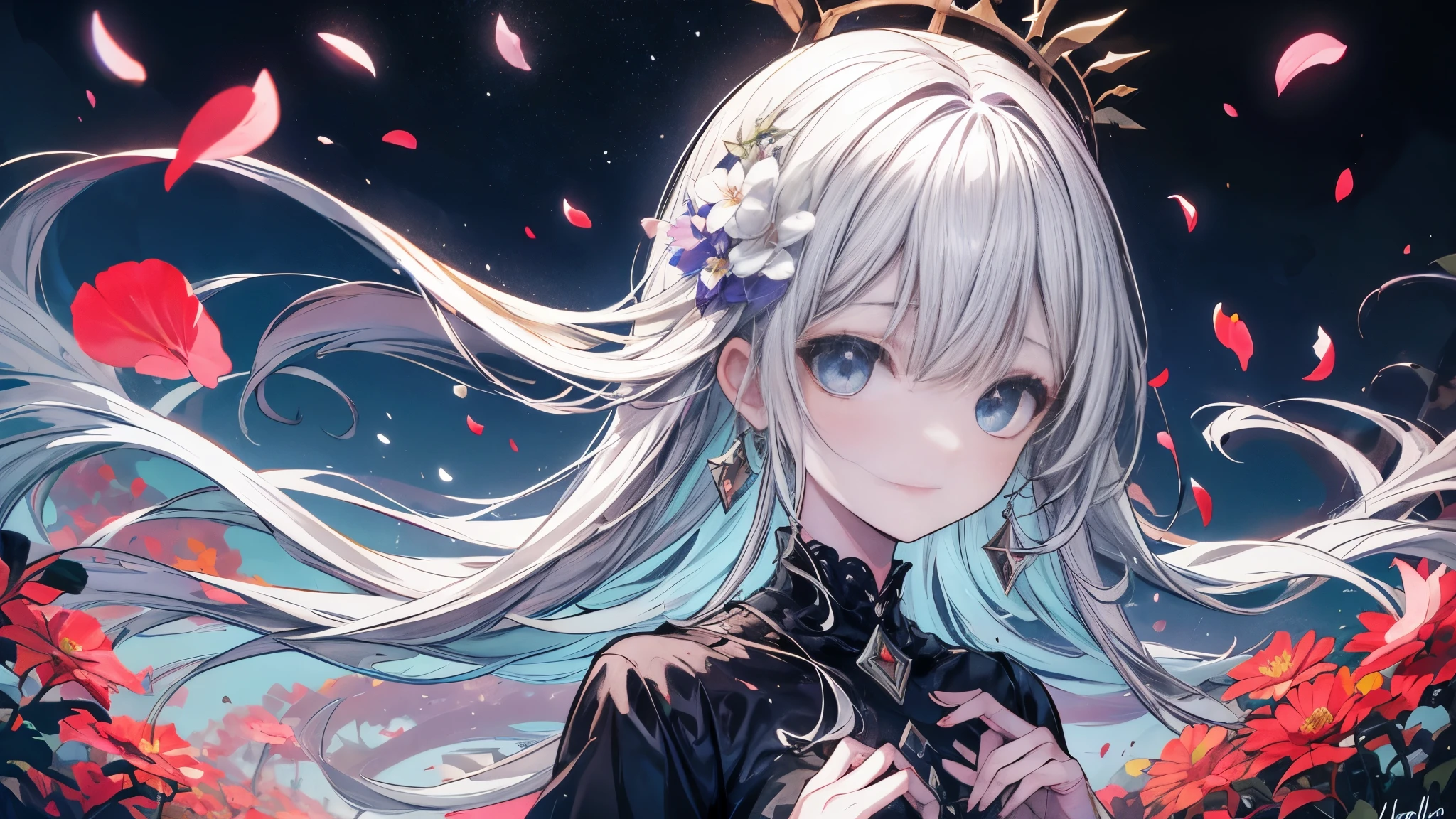 A woman with long white hair and a crown on her head - SeaArt AI