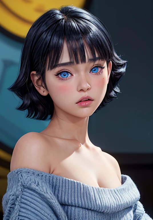 best,1girl ( Uzumaki Himawari ) , ( facial details ) , short hair ,details , age 18 femele ,plump body , yellow sweater outfit , teenager'face , cute face , hot  , anime to be realistic , detailed charakter images , high quality photo , beautiful thin make up very real , perffect character cool style , pretty teenager , HD photo model , simple background , details eyes , masterpiece , ornaments detailed , real life ,Best anime realistic ,1girl ,masterpiece ,from of a woman with long black hair and a , naked portrait, nude  photography, she has a distant expression, semi realistic anime, in an anime style, semirealistic anime style, she has black hair, in anime style, (blue eyes:1.3), blunt bangs ,quality detail ,perffect charakter real live , high detailed photos real ,anime from realistic ,photrait realism , super detail ,cute eyes , detail hair ,ultra high quality ,Hd resulition ,